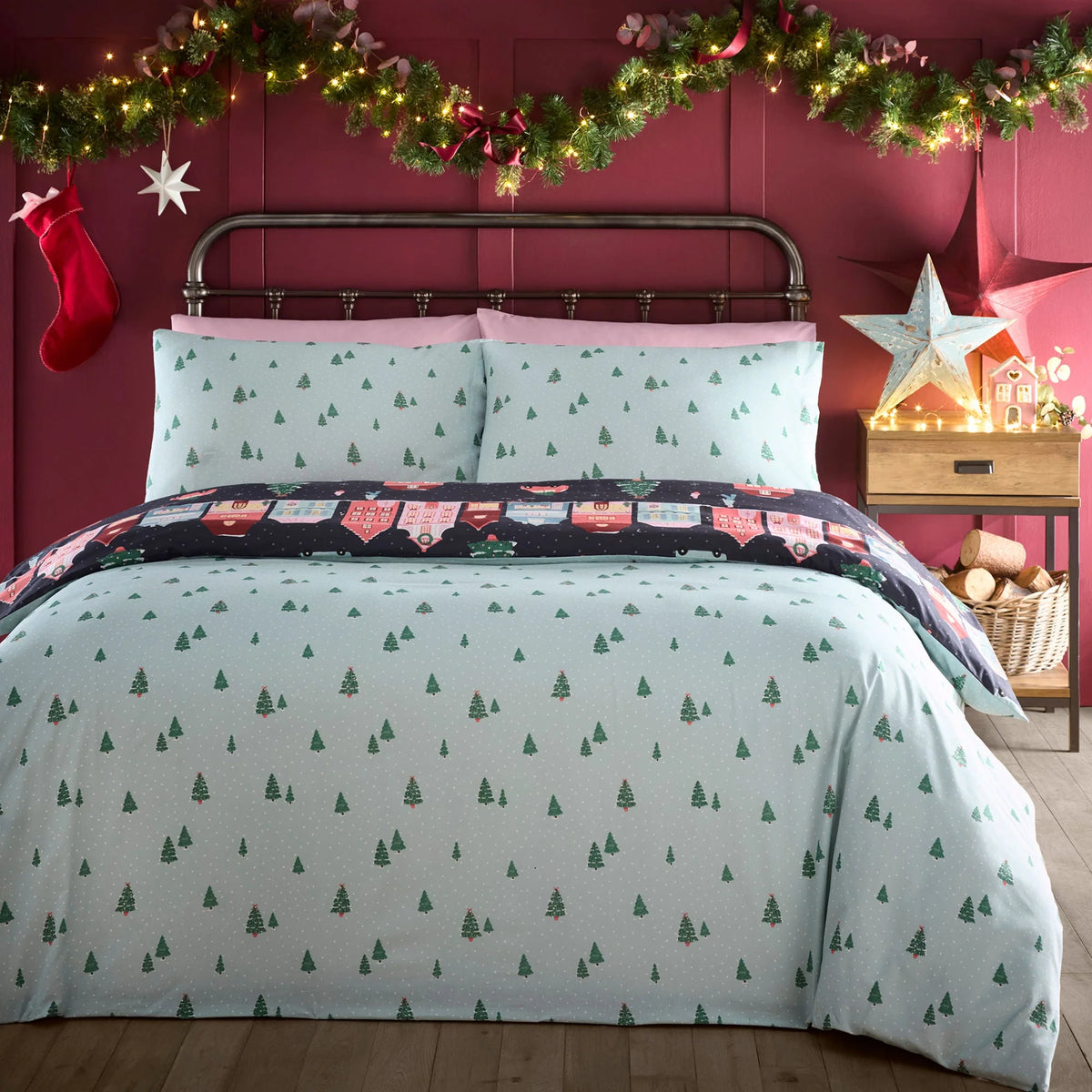 Fusion Christmas Houses Navy Duvet Set