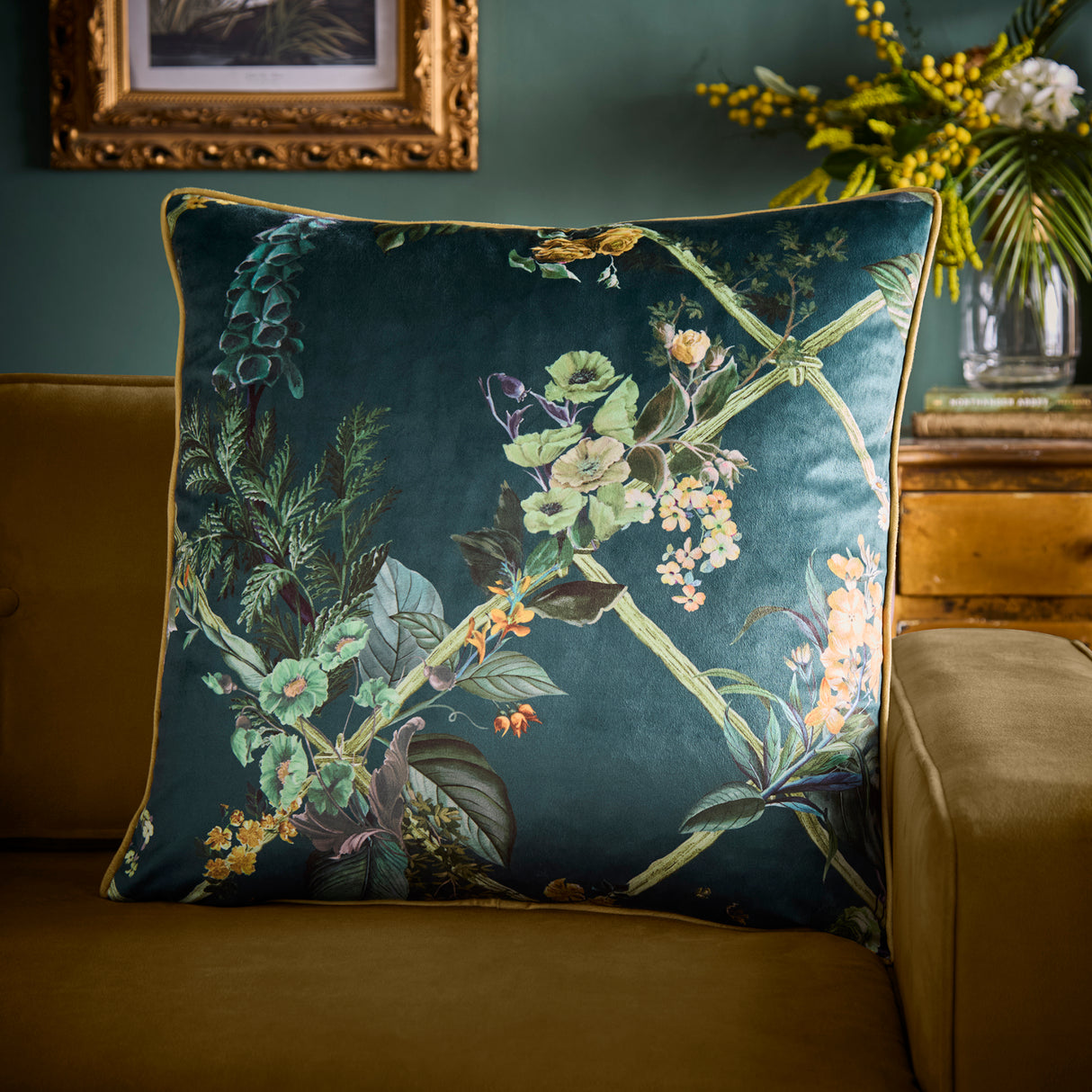 Laurence Llewelyn Bowen Cotswold Fantasia Green 55cm x 55cm Polyester Filled Cushion