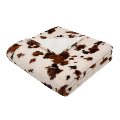 Fusion Cow Print Faux Fur Natural 150cm x 200cm Bedspread