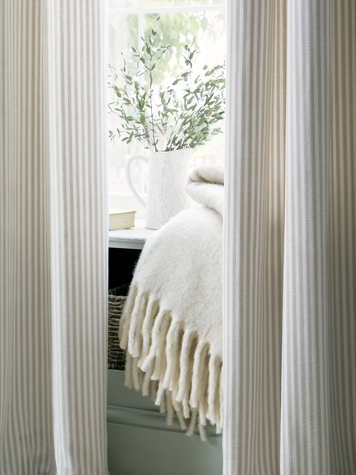 Laura Ashley Cornish Chenille Stripe Lined Eyelet Curtains