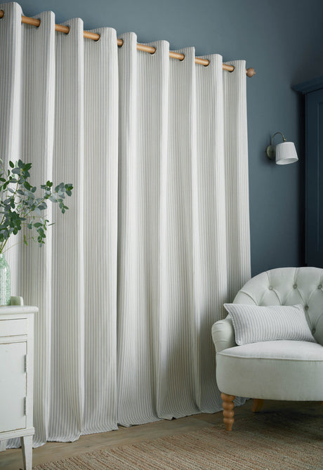 Laura Ashley Cornish Chenille Stripe Lined Eyelet Curtains