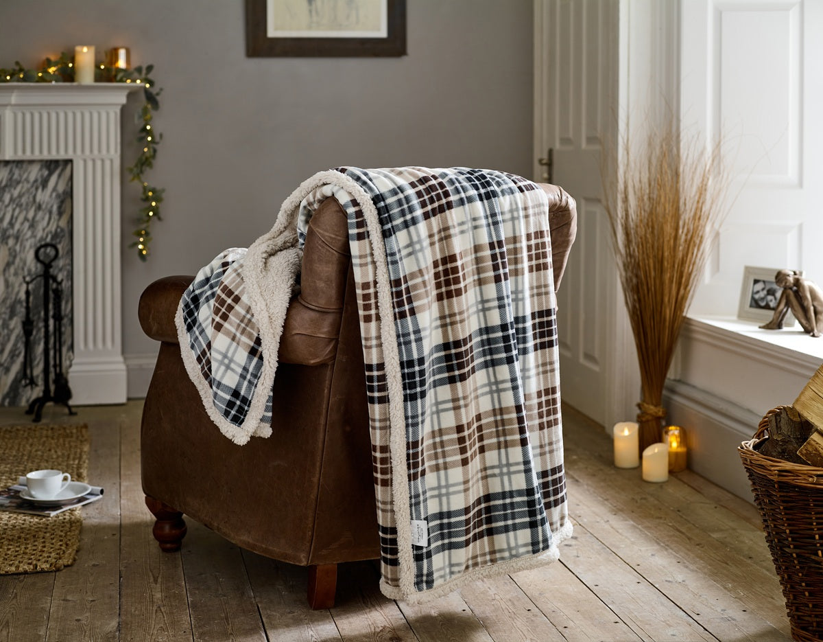 Deyongs 1846 Balwin Tartan Navy & Choco 140cm x 180cm Throw