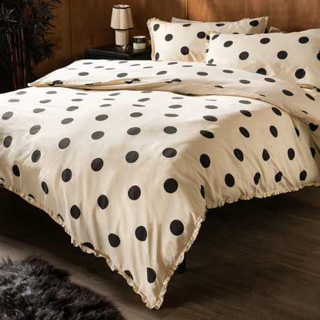 Rockett St George Dot Noir Frilled Buttermilk Yellow Duvet Set