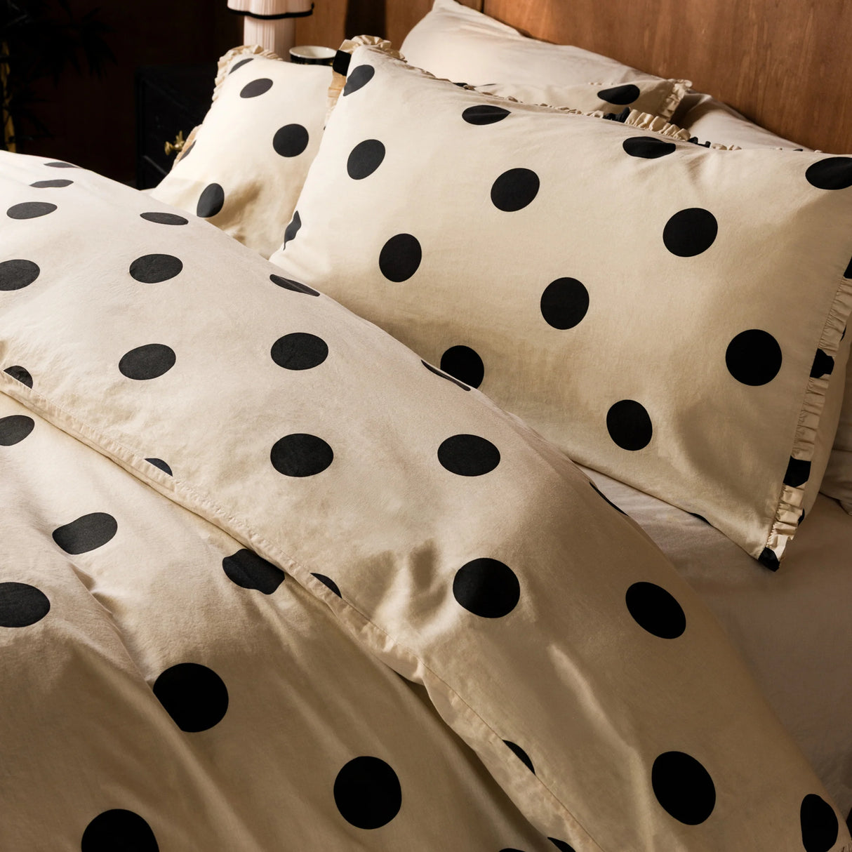 Rockett St George Dot Noir Frilled Buttermilk Yellow Duvet Set