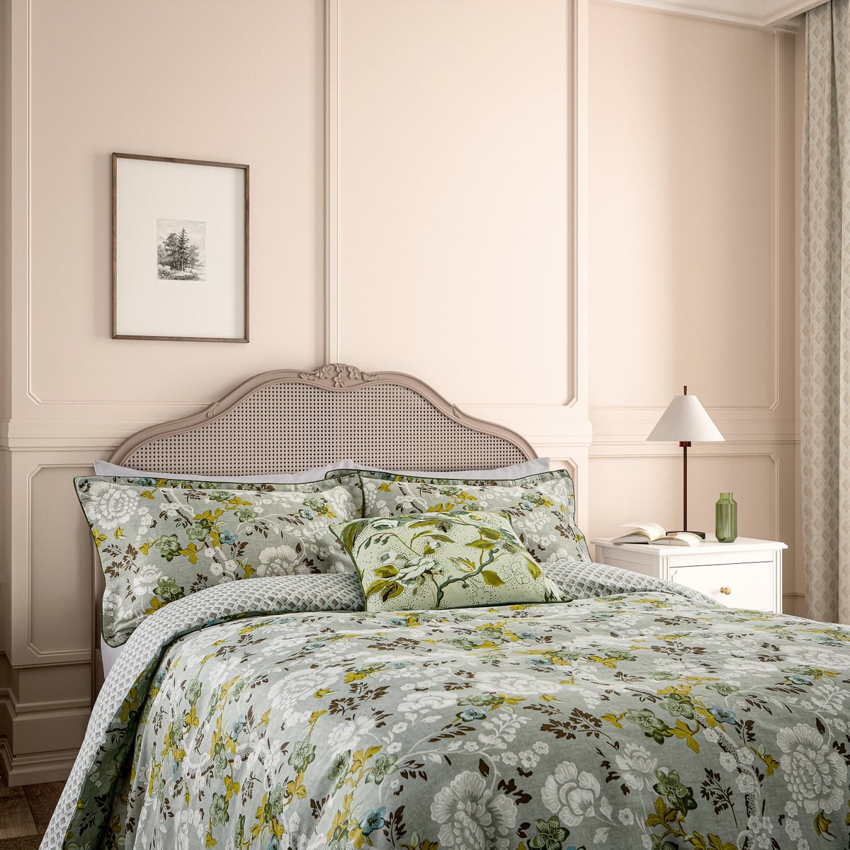 English Heritage Eagle House Damask Seagrass Duvet Set