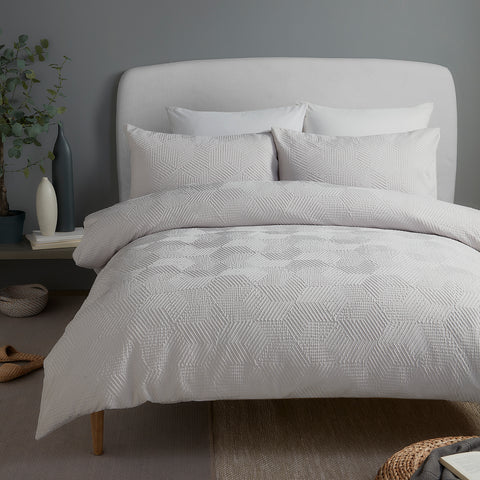 Serene Embossed Geo Grey Duvet Set