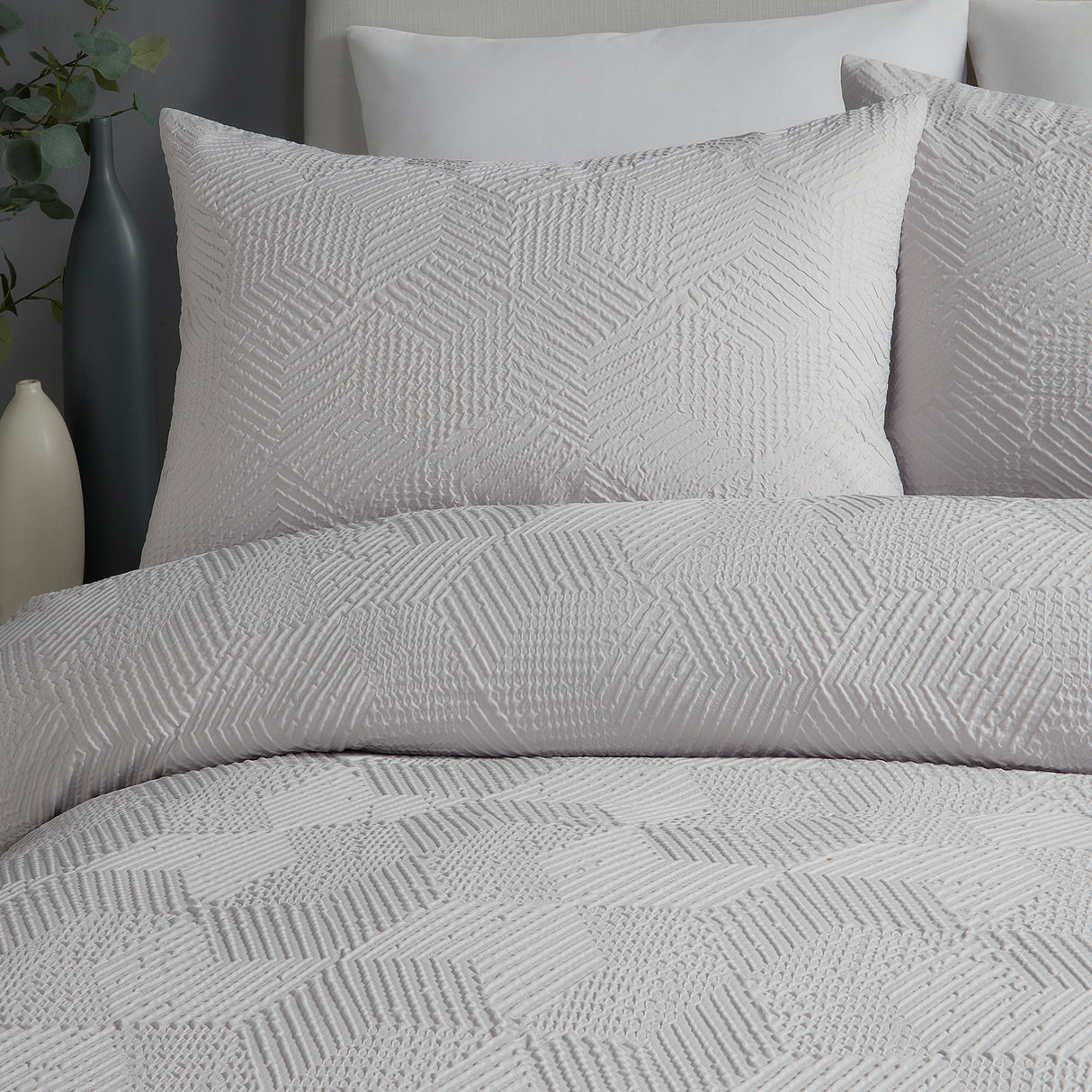 Serene Embossed Geo Grey Duvet Set
