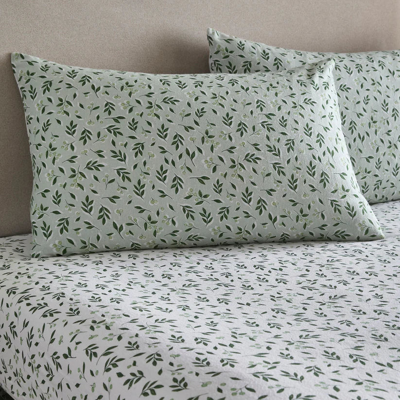Dreams N Drapes Falling Leaf Green 100% Brushed Cotton Duvet Set