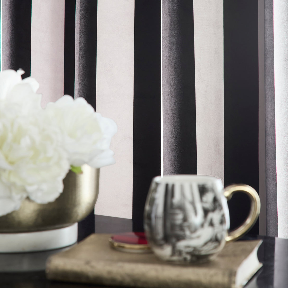 Laurence Llewelyn Bowen Festivo Stripe Black Eyelet Lined Curtains