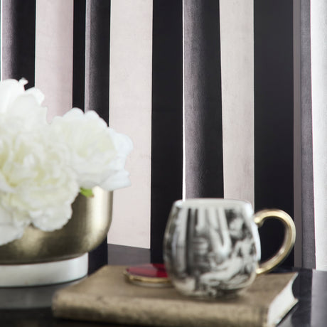 Laurence Llewelyn Bowen Festivo Stripe Black Eyelet Lined Curtains