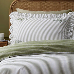Appletree Frilled Embroidered Bow Stripe Green Duvet Set