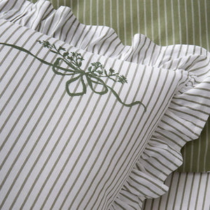 Appletree Frilled Embroidered Bow Stripe Green Duvet Set