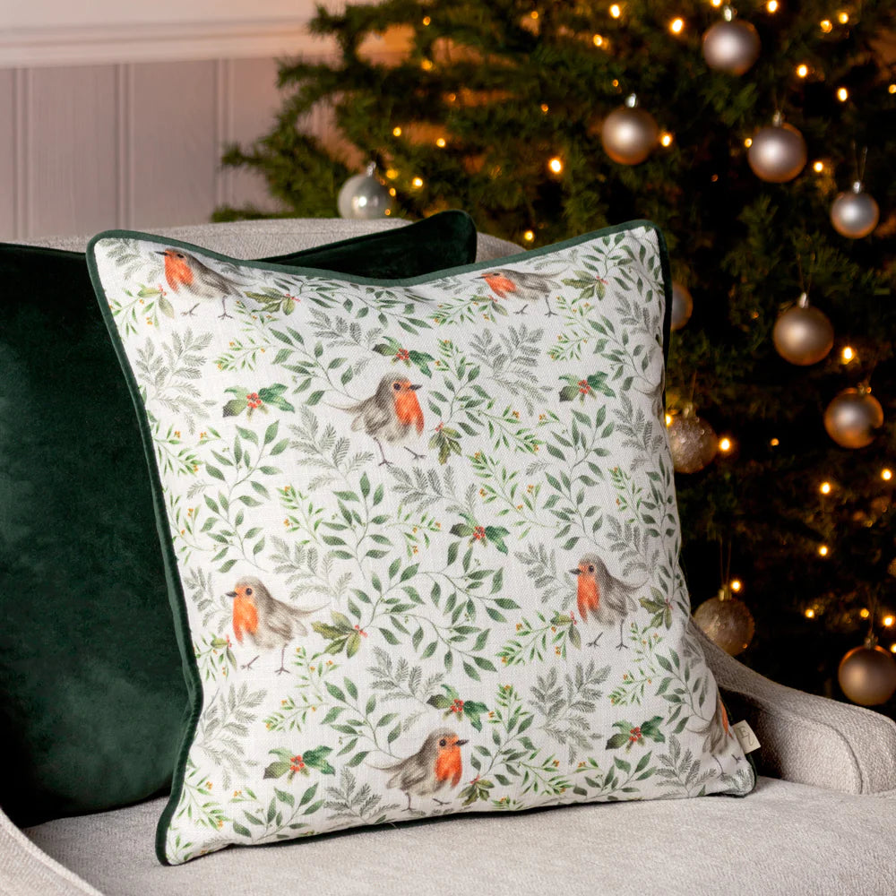 Evans Lichfield Festive Robin Repeat 43cm x 43cm Cushion