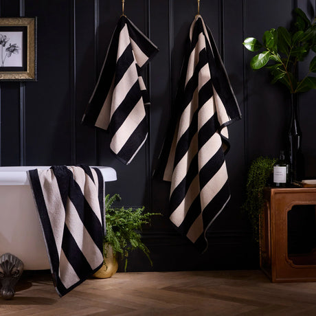 Laurence Llewelyn Bowen Festivo Stripe Black 100% Cotton Towels