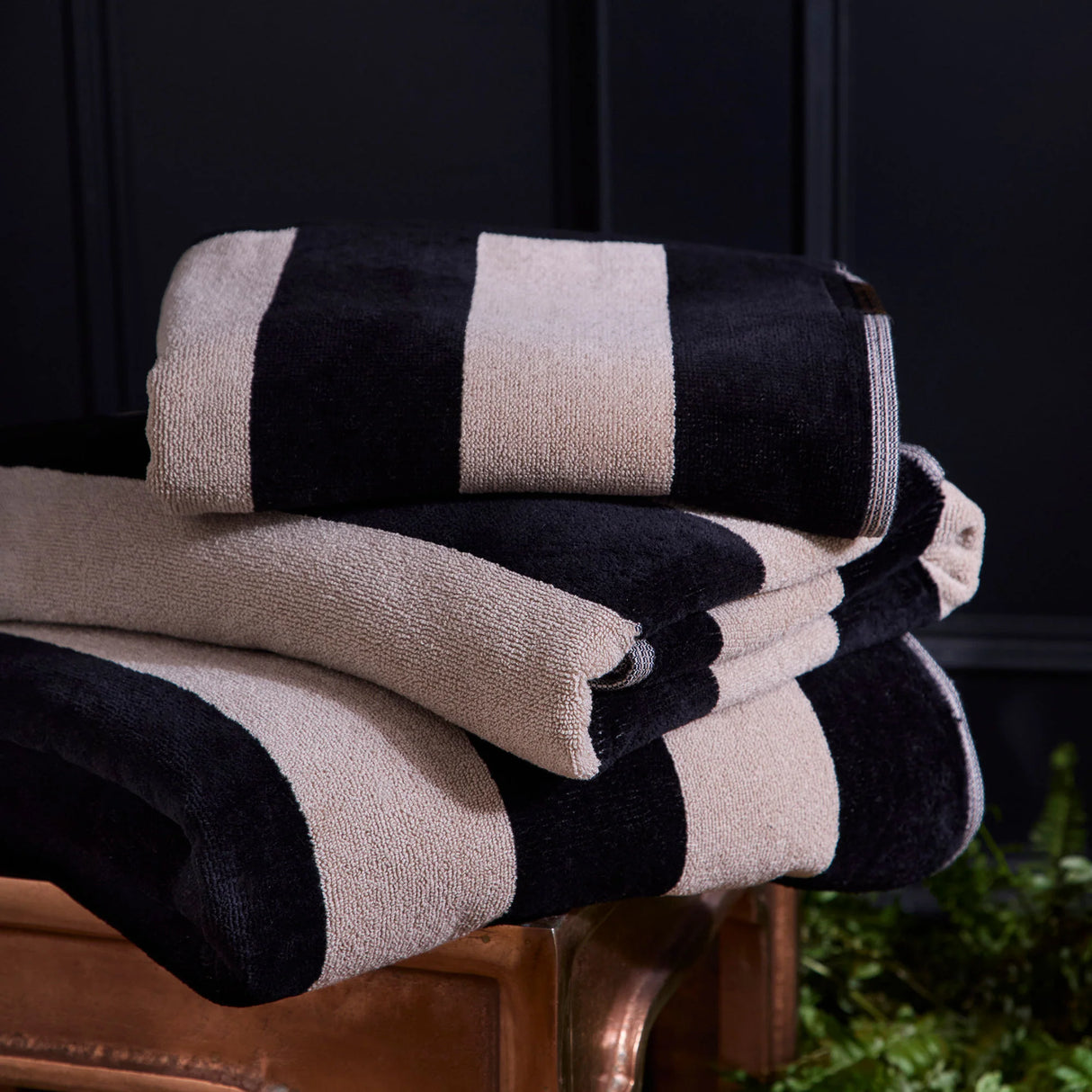 Laurence Llewelyn Bowen Festivo Stripe Black 100% Cotton Towels