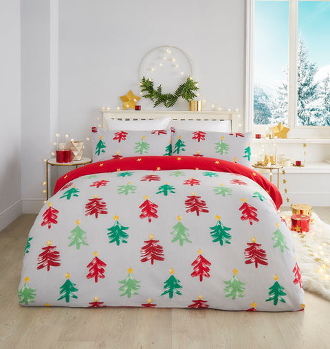 Fusion Bedding Festive Trees Grey 100% Brushed Cotton Duvet Set