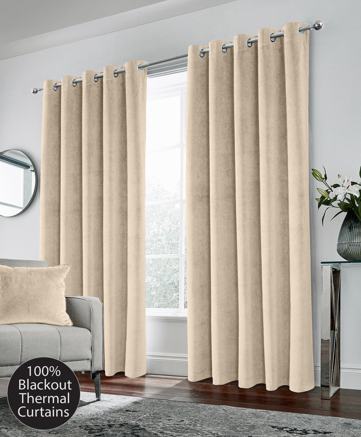 Tyrone Hampton Velvet Thermal Blackout Eyelet Curtains