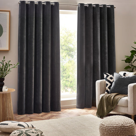 The Linen Yard Heavy Chenille Room Darkening Lined Eyelet Curtains