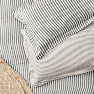 The Linen Yard Hebden Melange/Barton Stripe Tumble 100% Cotton Sheets
