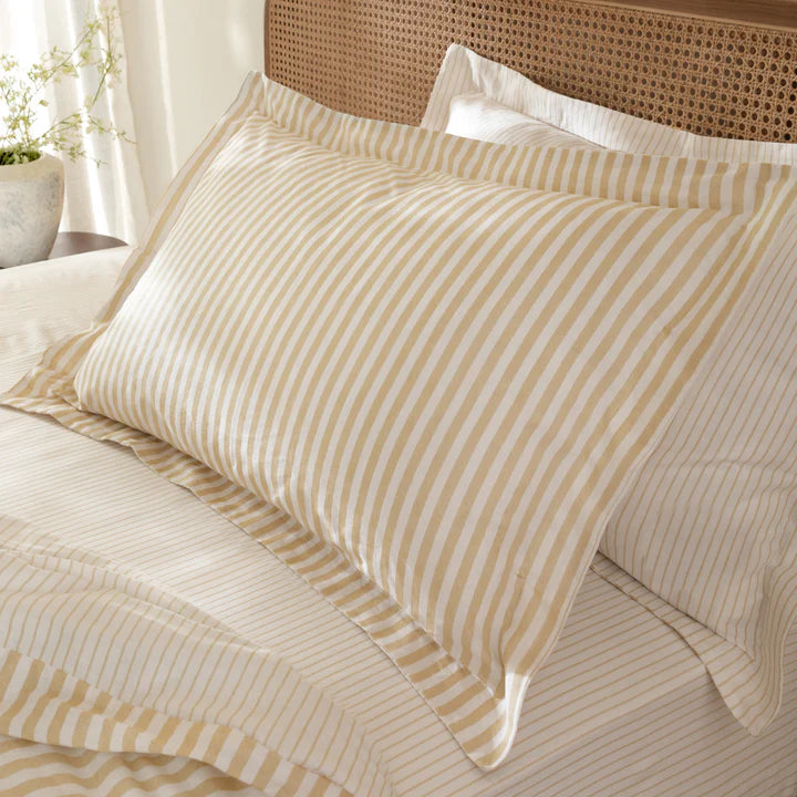 The Linen Yard Hebden Melange/Barton Stripe Tumble 100% Cotton Sheets