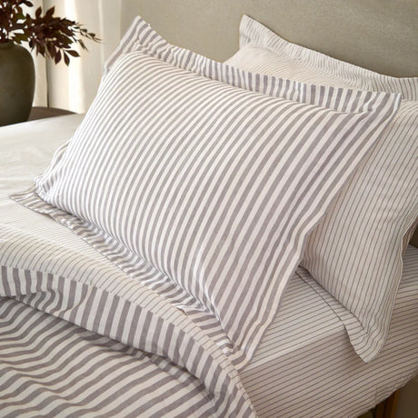 The Linen Yard Hebden Melange/Barton Stripe Tumble 100% Cotton Sheets