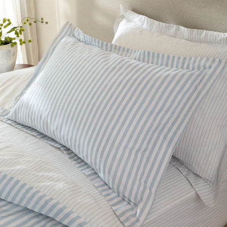 The Linen Yard Hebden Melange/Barton Stripe Tumble 100% Cotton Sheets