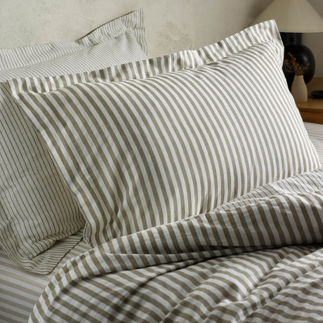 The Linen Yard Hebden Melange/Barton Stripe Tumble 100% Cotton Sheets