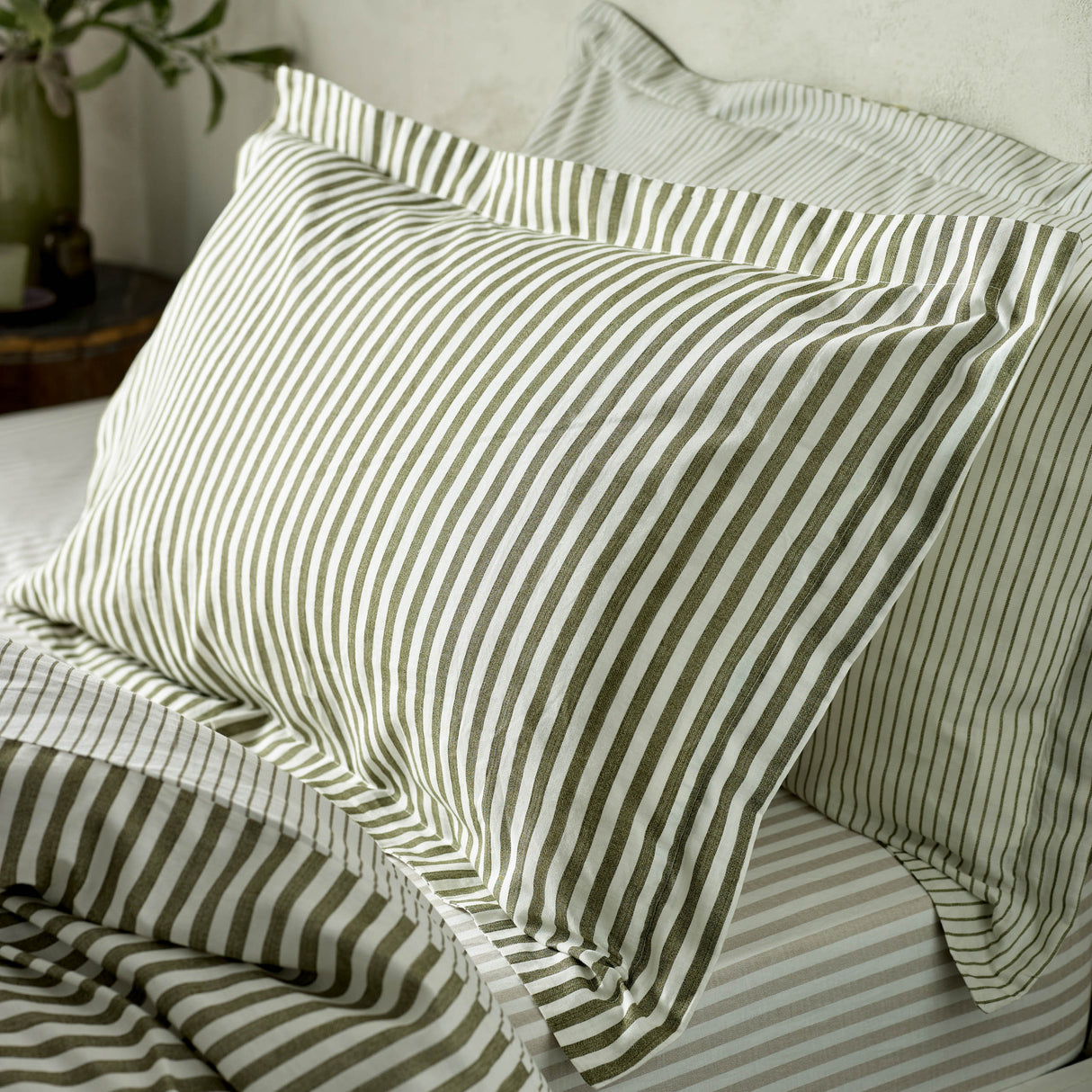 The Linen Yard Hebden Melange/Barton Stripe Tumble 100% Cotton Sheets