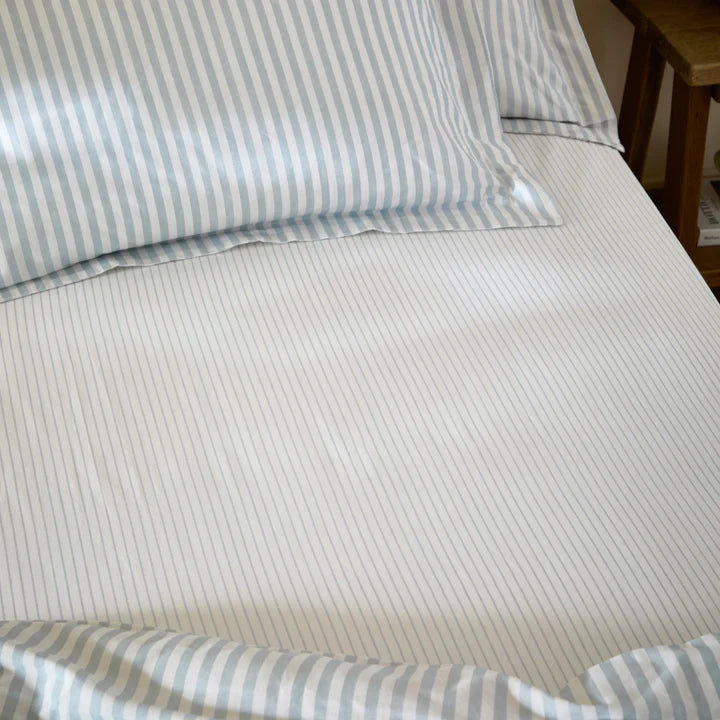The Linen Yard Hebden Melange/Barton Stripe Tumble 100% Cotton Sheets