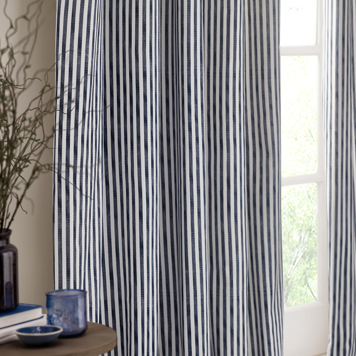 The Linen Yard Hebden Stripe Eyelet Curtains