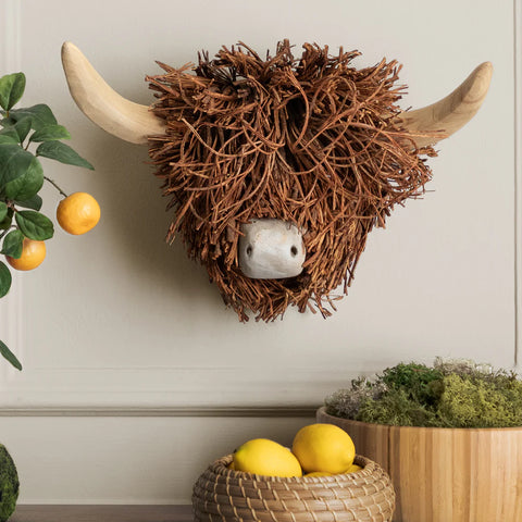 Voyage Maison WS160005 Wooden Sculpture Wall Mounted Highland Cow