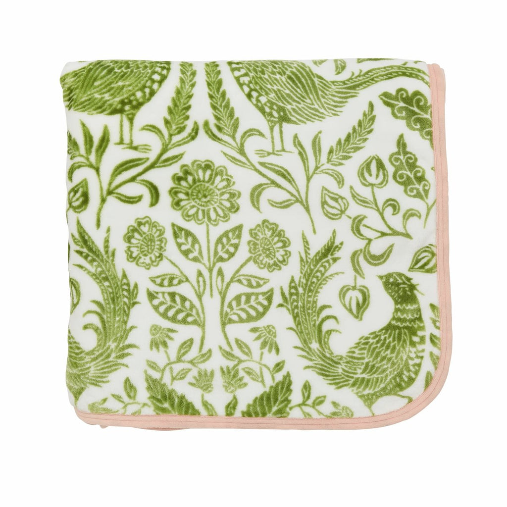 Harvest Moon by Helena Springfield Pheasant Green/Pink 140cm x 180cm Fleece Throw