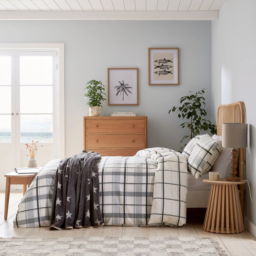 Helena Springfield Long Island Hudson Check 100% Brushed Cotton Charcoal & Linen Duvet Set