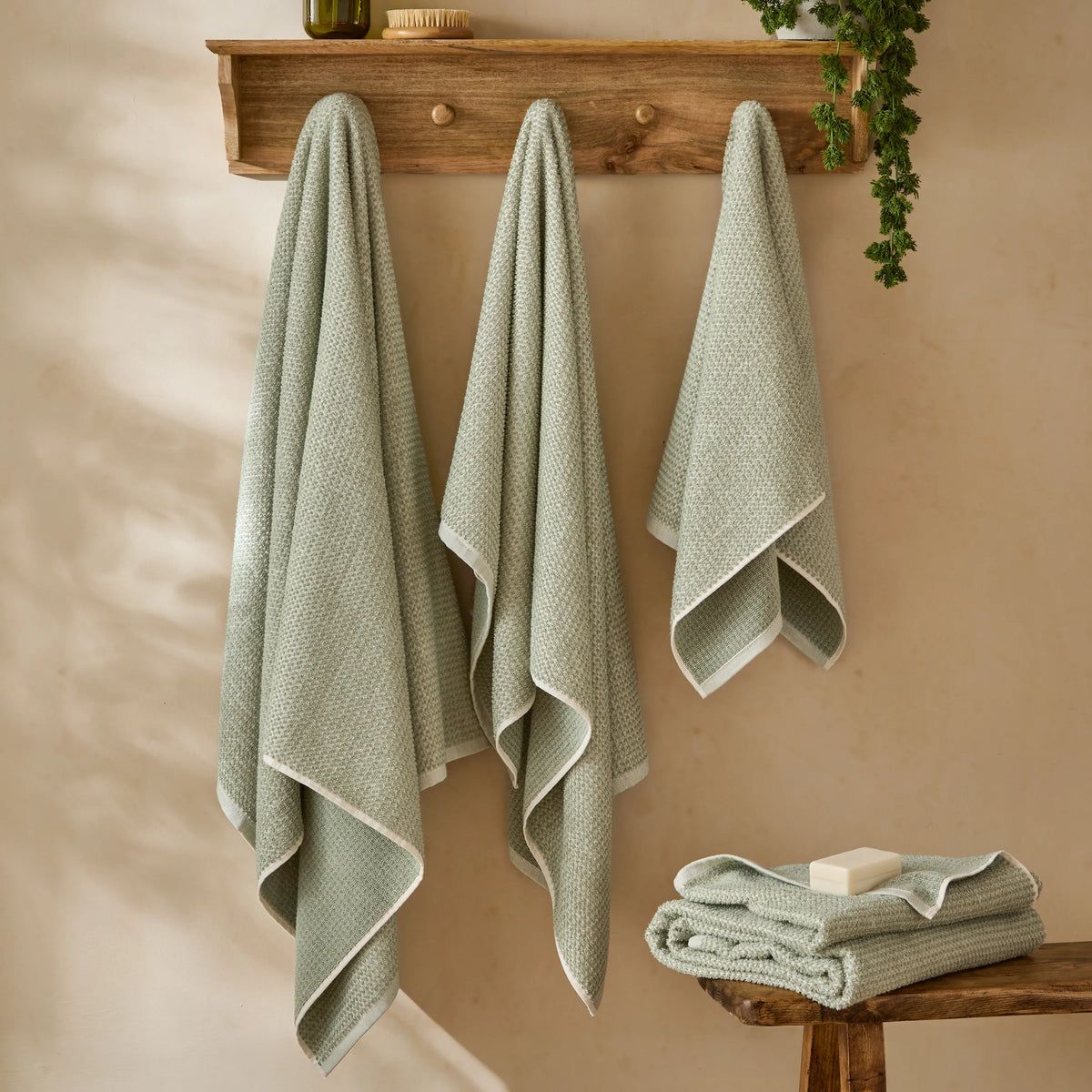 The Linen Yard Hebden Textured Waffle 100% Cotton Bay Green Towels
