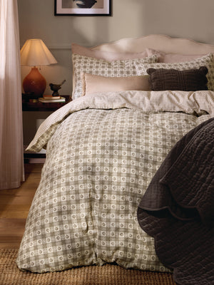 Laura Ashley Hartley Check Dark Truffle Brown 100% Brushed Cotton Duvet Set