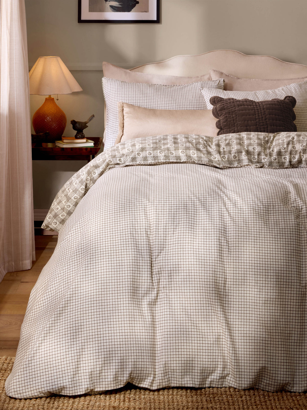 Laura Ashley Hartley Check Dark Truffle Brown 100% Brushed Cotton Duvet Set