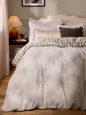 Laura Ashley Hartley Check Dark Truffle Brown 100% Brushed Cotton Duvet Set