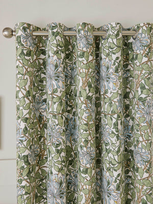 William Morris at Home Honeysuckle Powder Blue Blackout Lined Eyelet Curtains