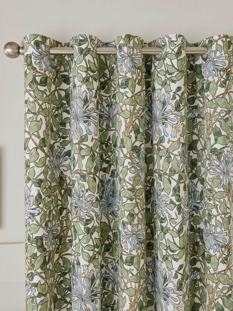 William Morris at Home Honeysuckle Powder Blue Blackout Lined Eyelet Curtains