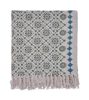 Joules Country Tiles 200cm x 150cm Blue/Creme Throw