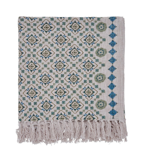 Joules Country Tiles 200cm x 150cm Blue/Creme Throw