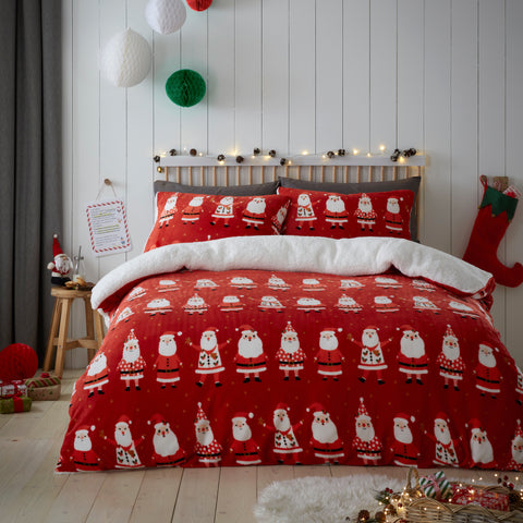 Bedlam Jolly Santa Red Polyester Fleece Duvet Set