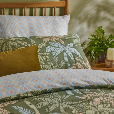 Duvet Day Kentia Printed Soft Touch Microfibre Palm Green Duvet Set