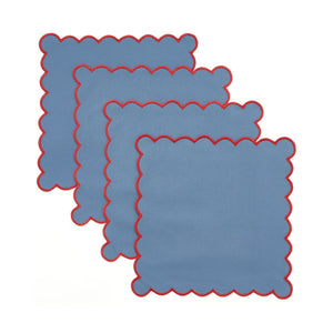 Land & Shore Achill Blue/Red Cotton Napkins Pack of 4
