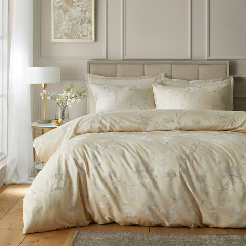 Soiree Lily Floral Jacquard Champagne Duvet Set