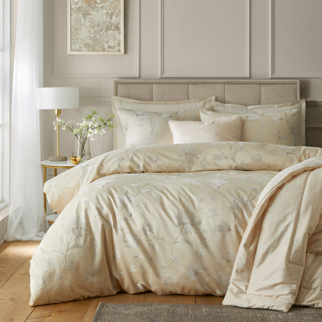 Soiree Lily Floral Jacquard Champagne Duvet Set