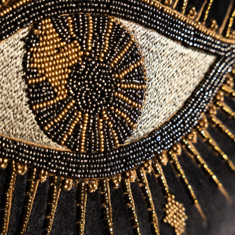 Rockett St George Look of Love Beaded Eye Velvet Black 30cm x 30cm Polyester Filled Cushion