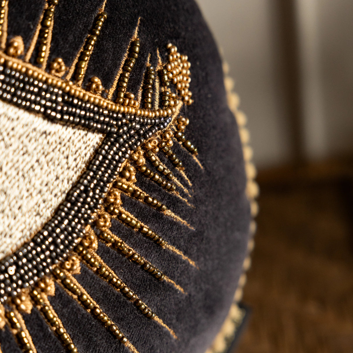 Rockett St George Look of Love Beaded Eye Velvet Black 30cm x 30cm Polyester Filled Cushion