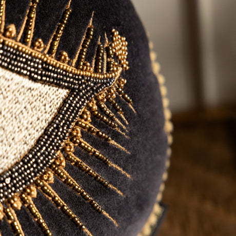 Rockett St George Look of Love Beaded Eye Velvet Black 30cm x 30cm Polyester Filled Cushion