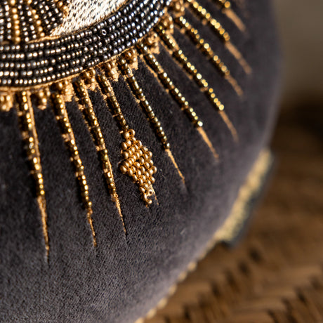 Rockett St George Look of Love Beaded Eye Velvet Black 30cm x 30cm Polyester Filled Cushion